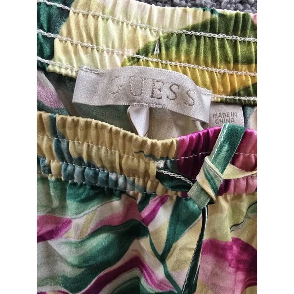 GUESS Ines Wide-Leg Pants Women's M Tropical Escape Print Elastic Waist Pull On